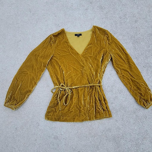 J. Crew Tops - JCREW Velvet Vneck Long Sleeve Shirt Size 4Tall